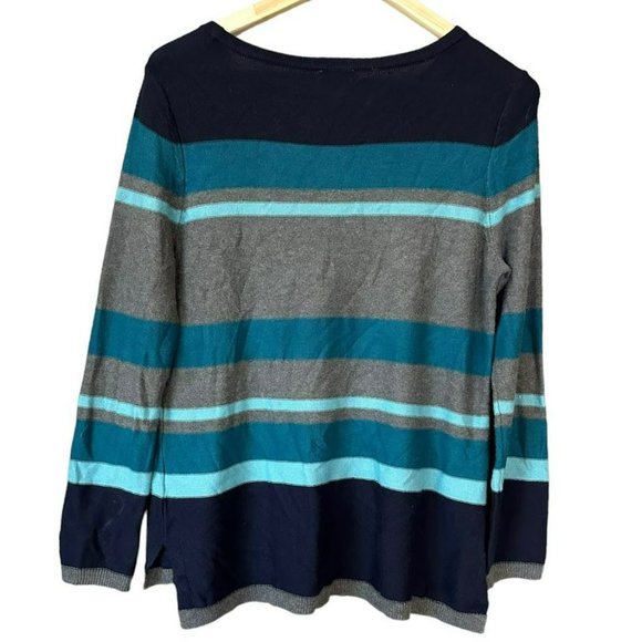 Talbots Blue and Gray Striped Rayon Sweater Sz M Petite - Picture 2 of 5